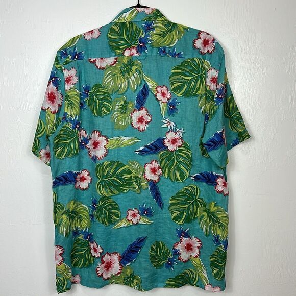 Club Room Luxury Short-Sleeve Tropical 100% Linen Button Up Shirt Size L - Picture 5 of 10